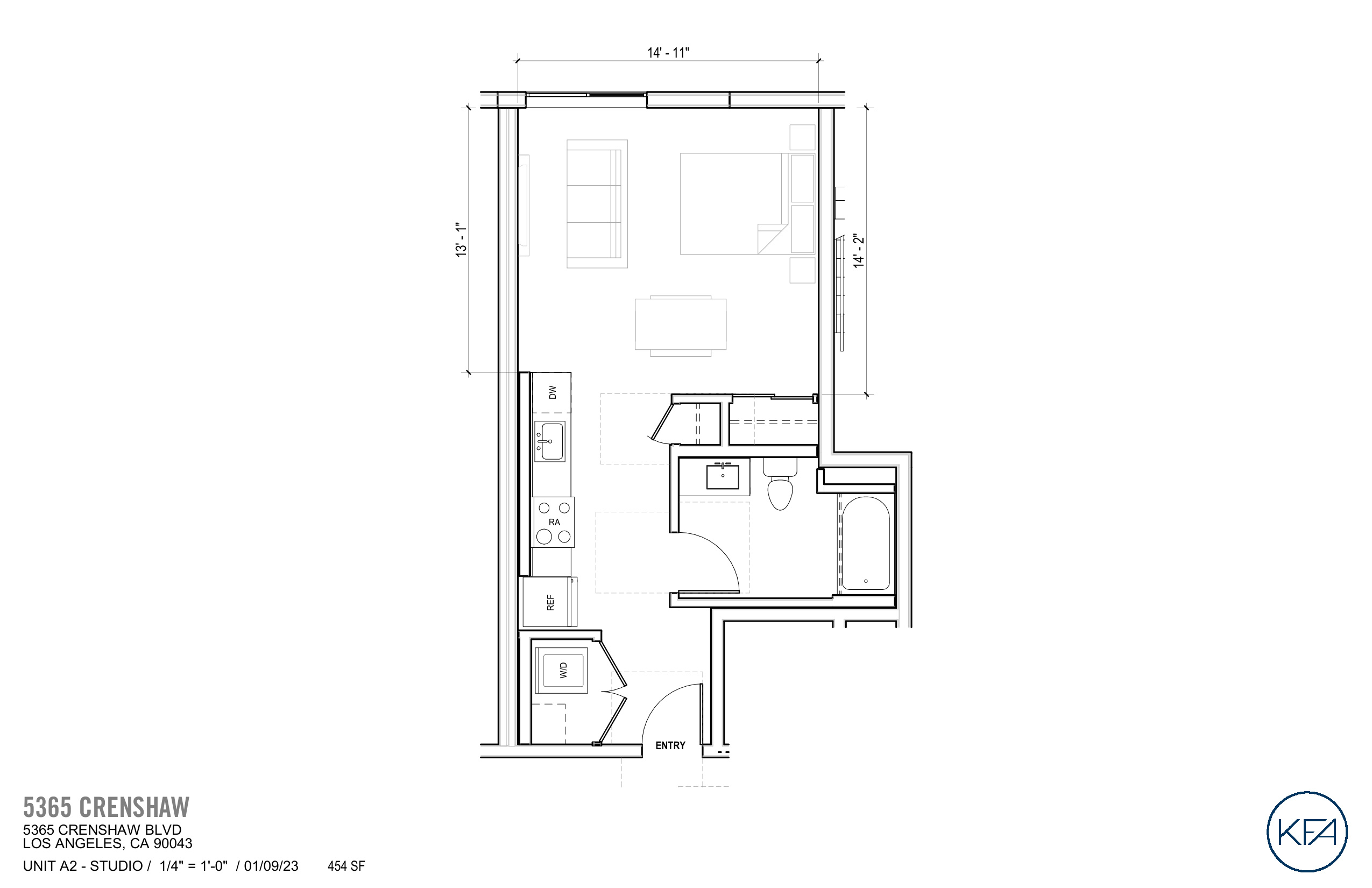 Plan A2 — Studio, 454 SF floor plan
