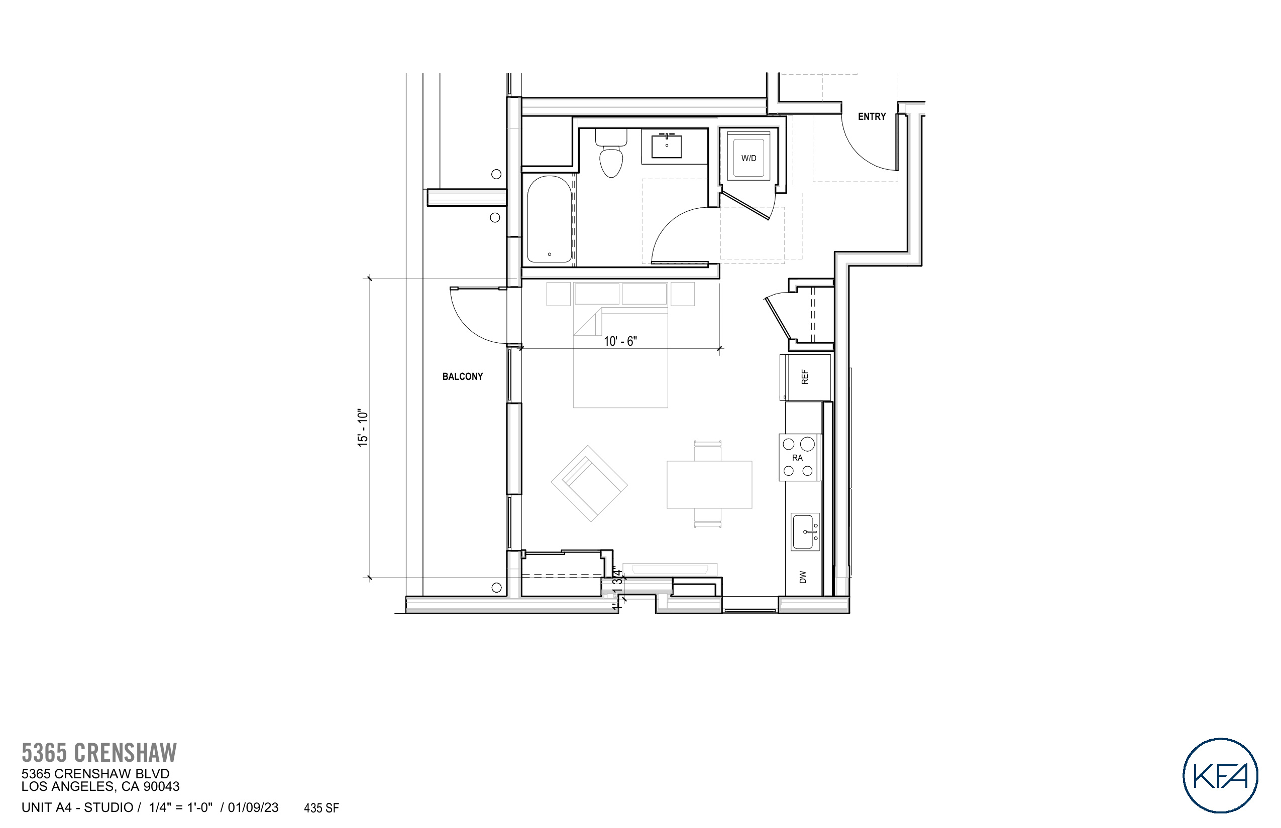 Plan A4 — Studio, 435 SF floor plan
