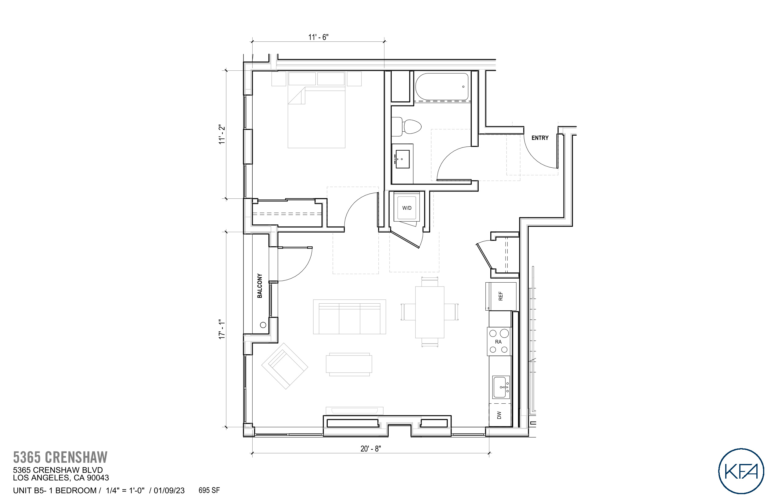 Plan B5 — 1 Bedroom, 695 SF floor plan
