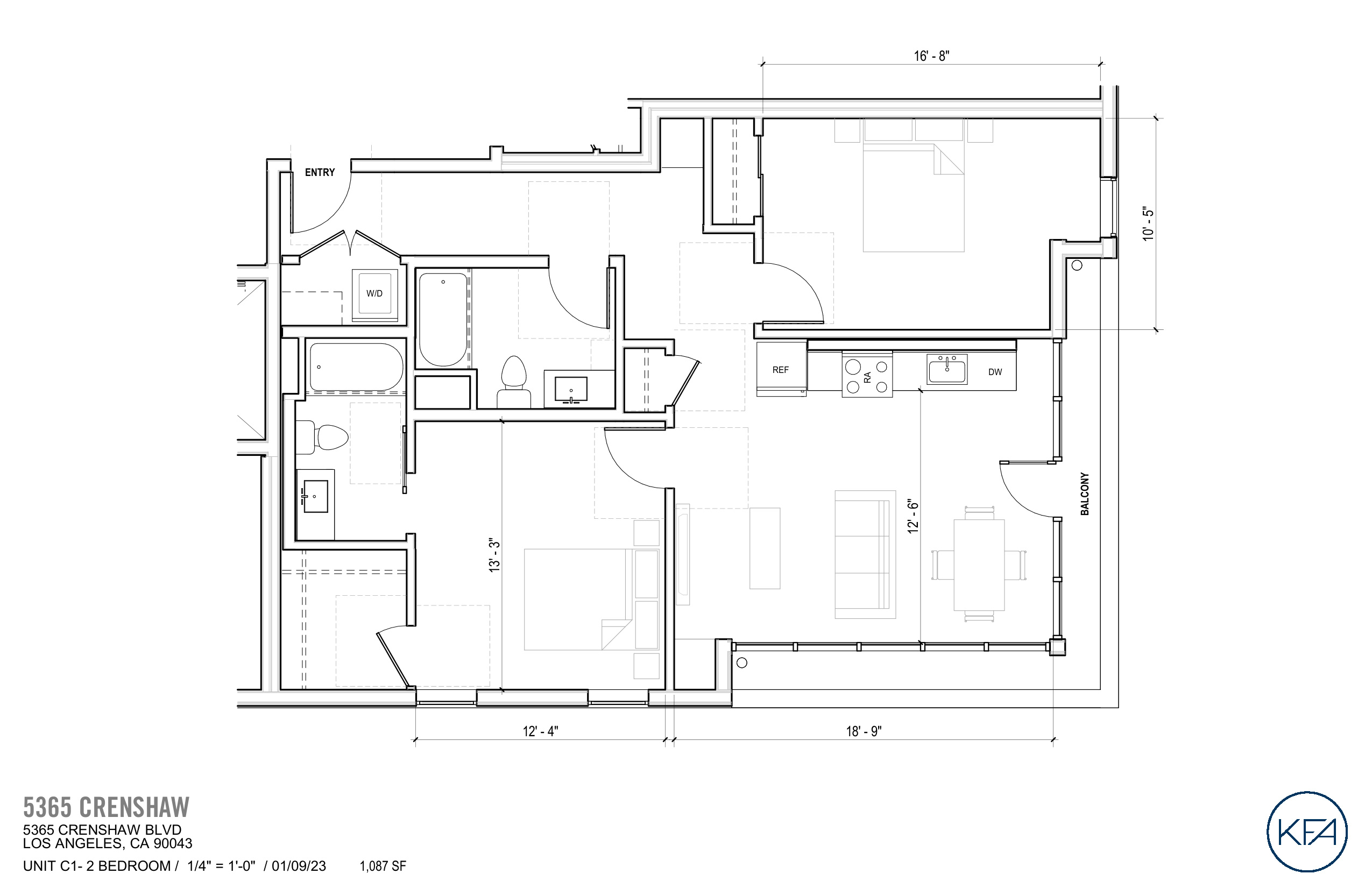 Plan C1 — 2 Bedroom, 1,087 SF floor plan