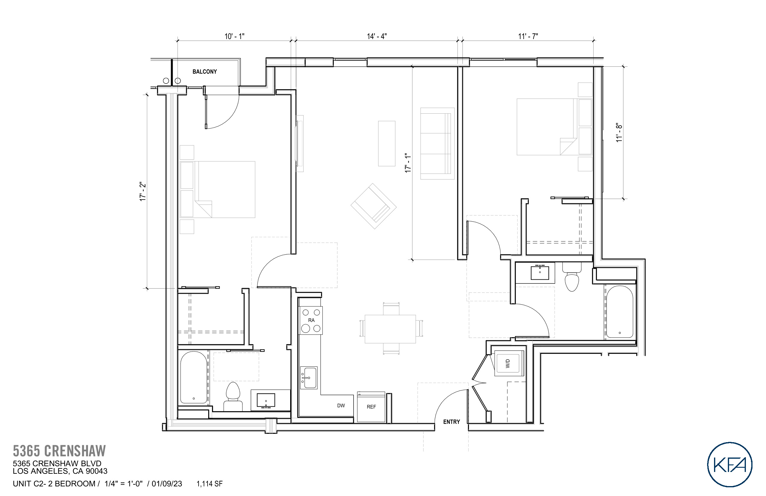 Plan C2 — 2 Bedroom, 1,114 SF floor plan