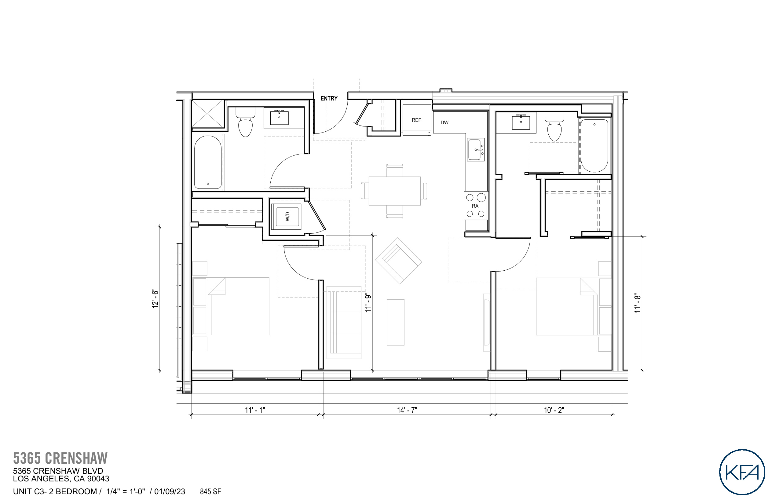 Plan C3 — 2 Bedroom, 845 SF floor plan