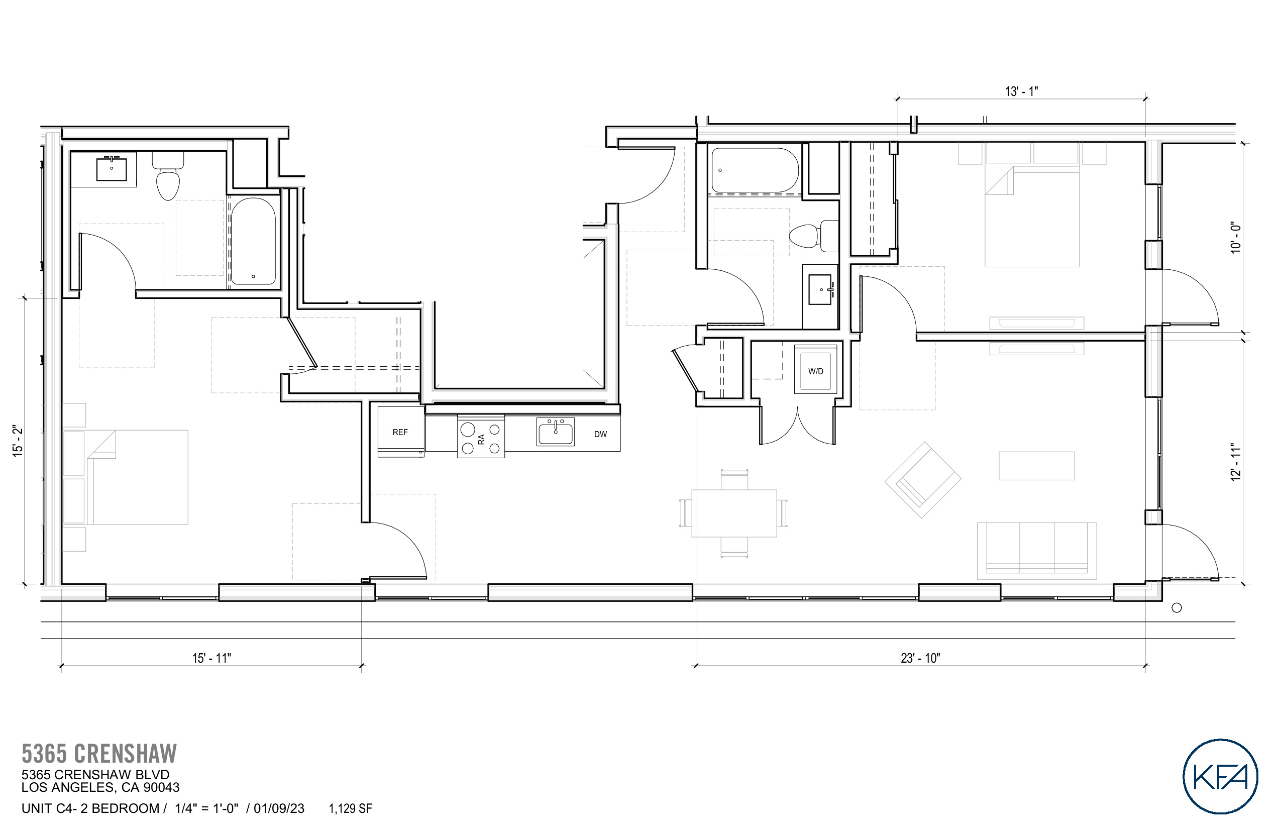 Plan C4 — 2 Bedroom, 1,129 SF floor plan